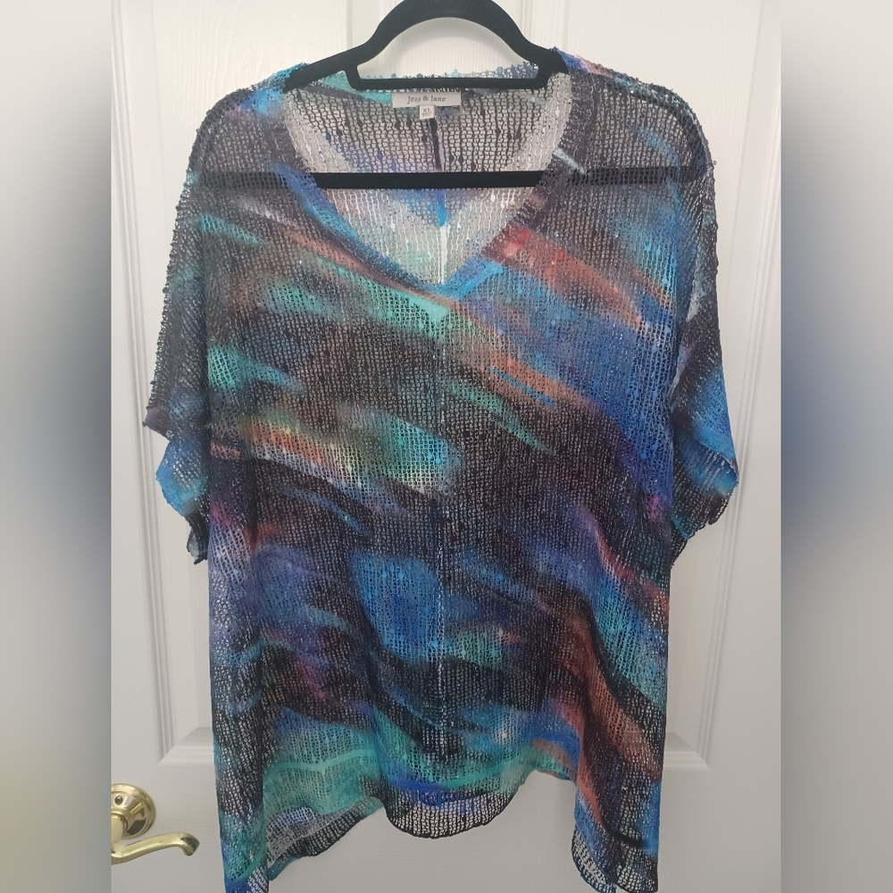 Jess And Jane Colorful Sheer Knit Top